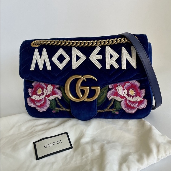 GUCCI | MARMONT MED. VELVET BAG | BLUE - Picture 4 of 14